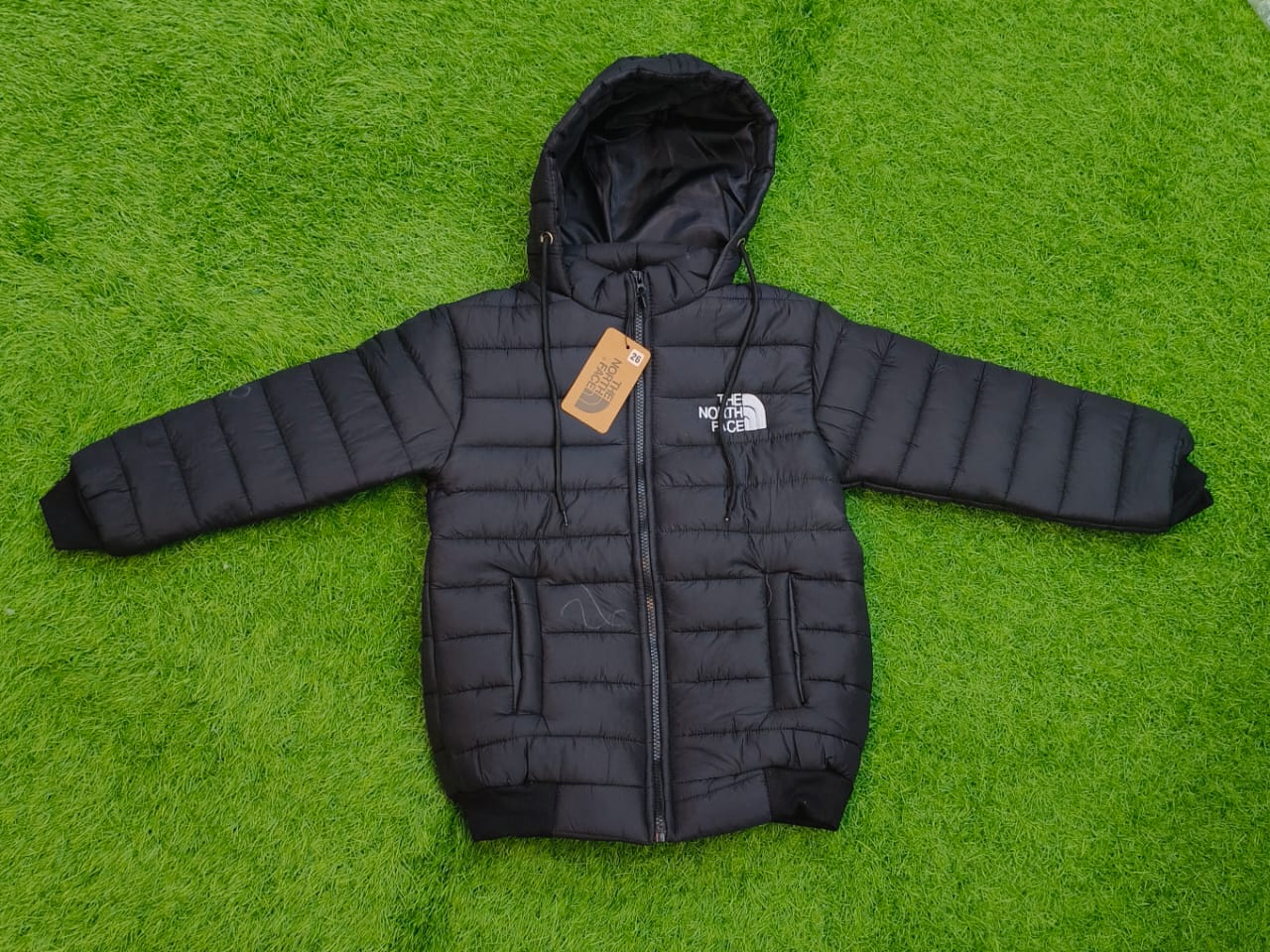 Jet Black Winter Puffer Jacket For Kids